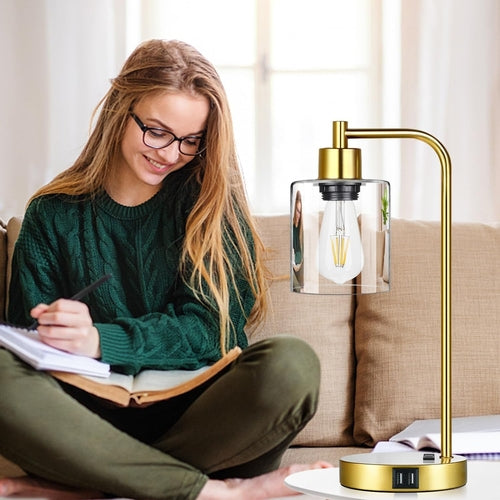 Gold Industrial Touch Table Lamps 2 Pack With USB Ports