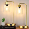 Gold Industrial Touch Table Lamps 2 Pack With USB Ports